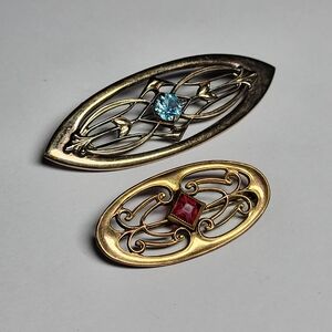 Victorian Revival Brooches, Set Of 2, One Gold Tone, One Sterling Silver